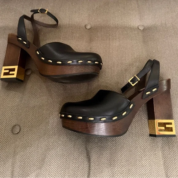Fendi High Heel Clog Vitello in black Size 38 - Picture 3 of 6